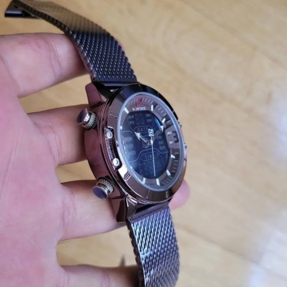 Naviforce Dual Display Chronograph Watch in Stainless Steel For Men‎